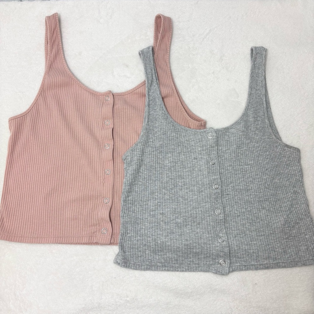 Divided Ribbed‎ Y2K Tank Tops Cotton Blend Pink and Gray Size S/M